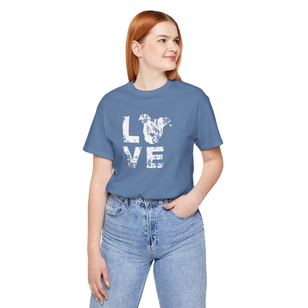 Distressed LOVE White Print Unisex Short Sleeve T-shirt