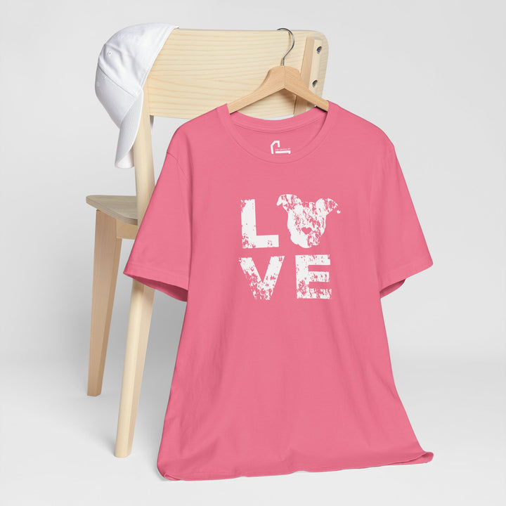 Distressed LOVE White Print Unisex Short Sleeve T-shirt