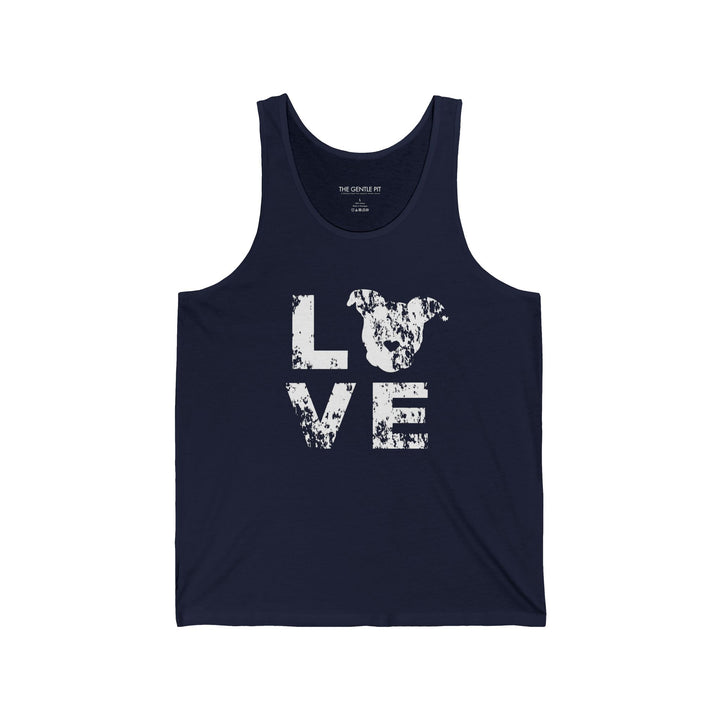 Distressed LOVE White Print Unisex Jersey Tank