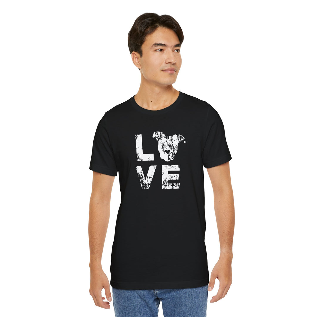 Distressed LOVE White Print Unisex Short Sleeve T-shirt