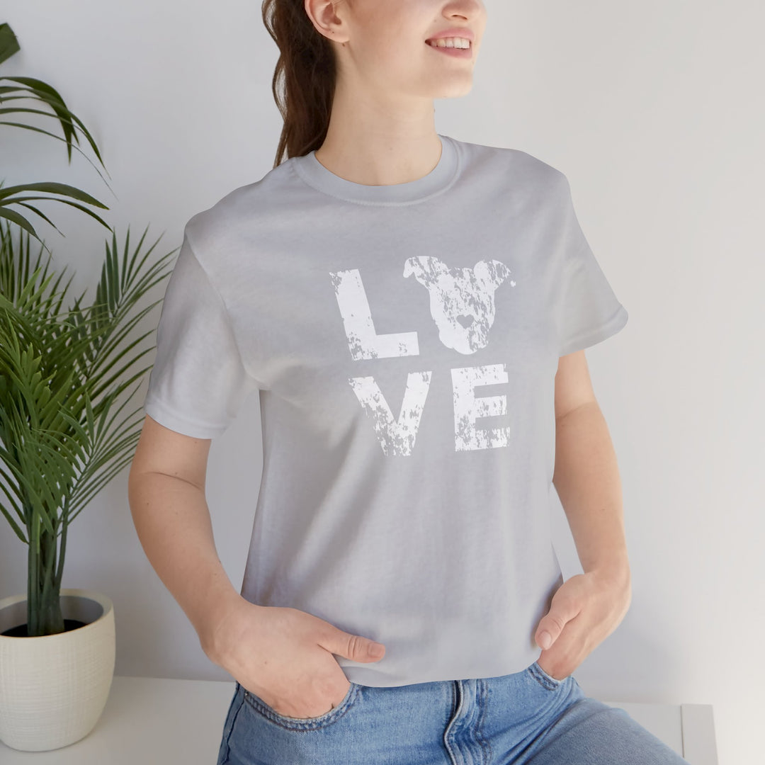 Distressed LOVE White Print Unisex Short Sleeve T-shirt