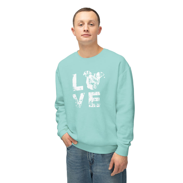 LOVE Distressed Print Unisex Premium Sweatshirt