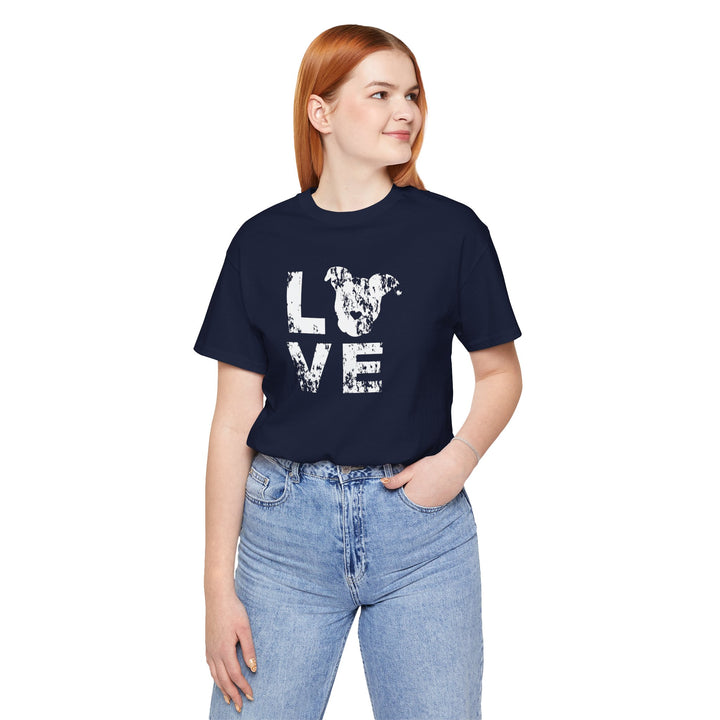 Distressed LOVE White Print Unisex Short Sleeve T-shirt