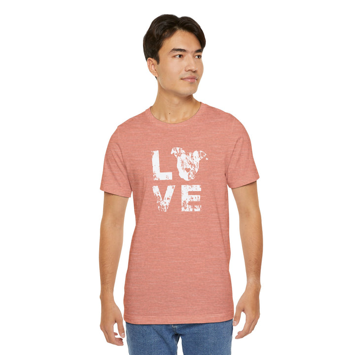 Distressed LOVE White Print Unisex Short Sleeve T-shirt