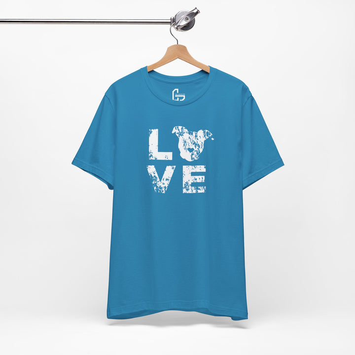 Distressed LOVE White Print Unisex Short Sleeve T-shirt