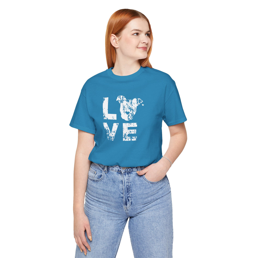 Distressed LOVE White Print Unisex Short Sleeve T-shirt