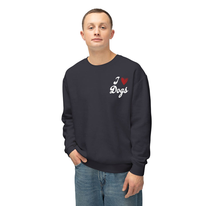 I Love Dogs Chest Emblem Crew Neck Sweatshirt