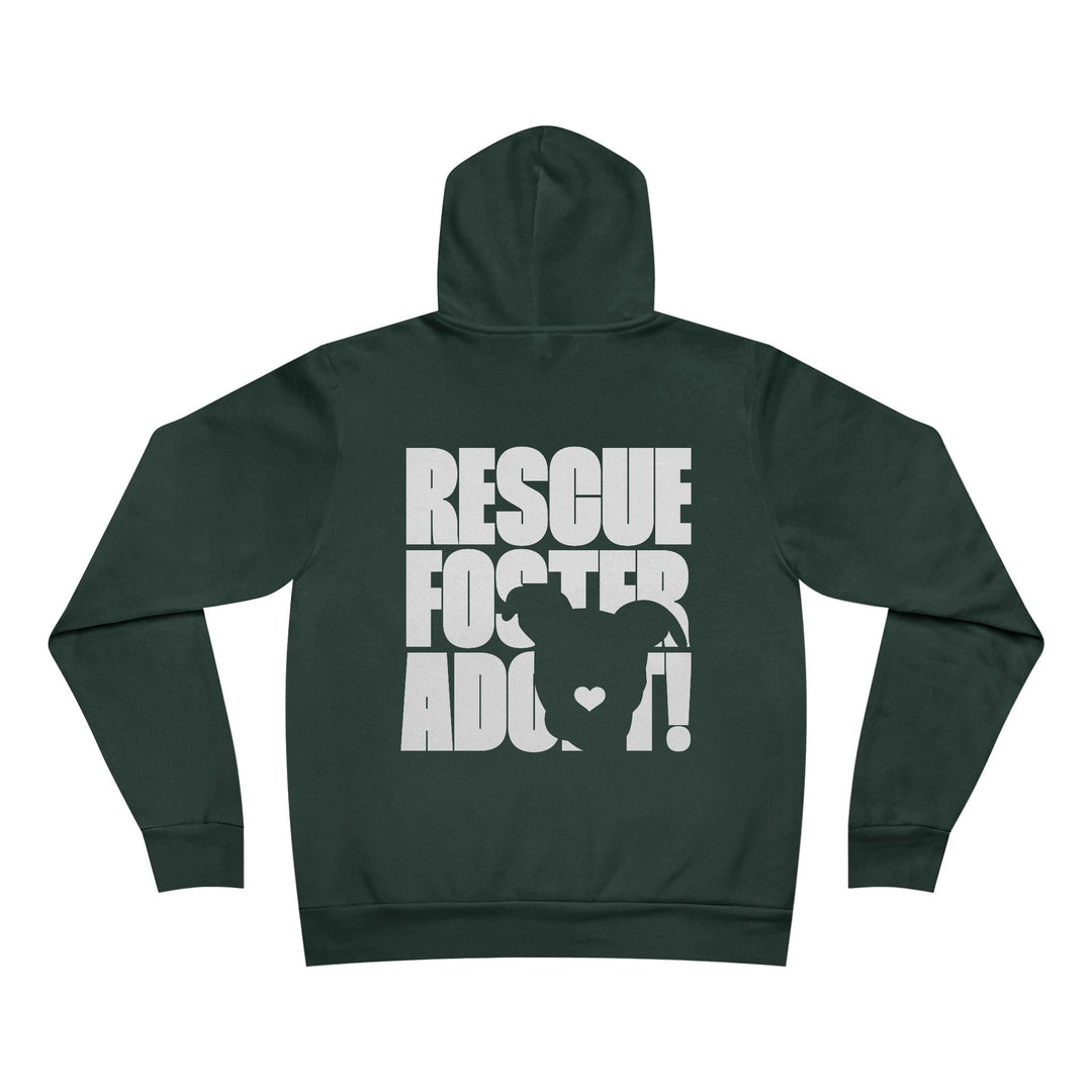 Rescue.Foster.Adopt V3 White Text (Back Design) - Unisex Sponge Fleece Pullover Hoodie