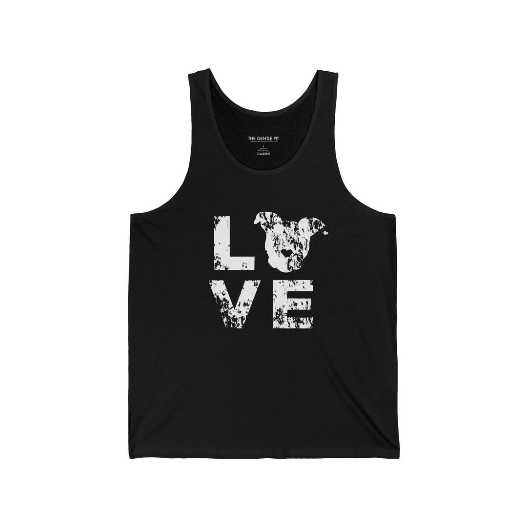 Distressed LOVE White Print Unisex Jersey Tank