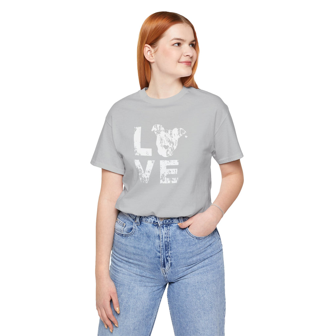 Distressed LOVE White Print Unisex Short Sleeve T-shirt