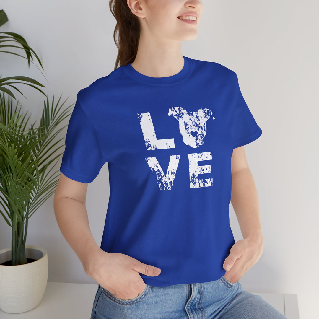 Distressed LOVE White Print Unisex Short Sleeve T-shirt