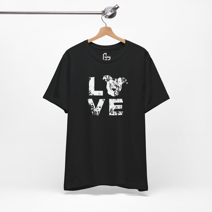 Distressed LOVE White Print Unisex Short Sleeve T-shirt