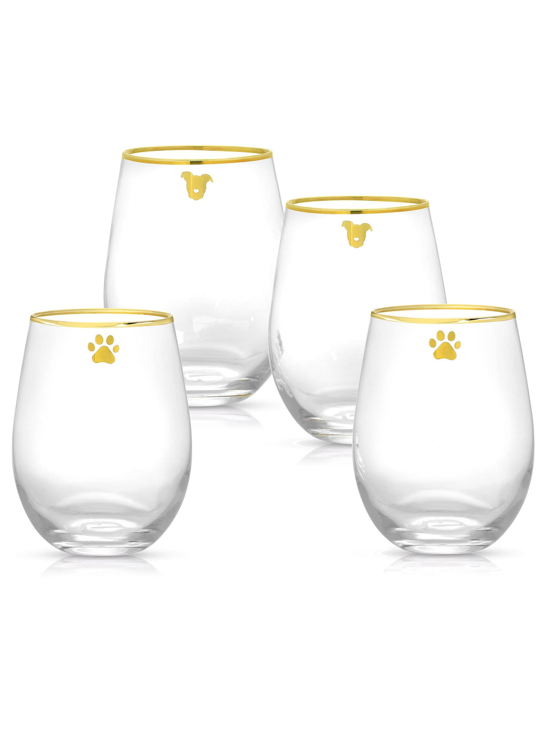 Single Paw Print Gold Rimmed Stemless Wine Glass