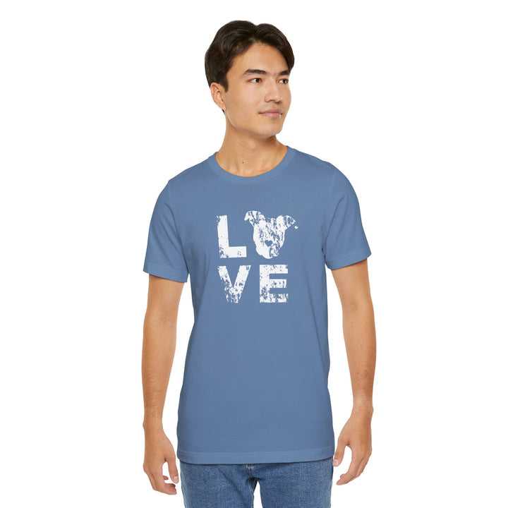 Distressed LOVE White Print Unisex Short Sleeve T-shirt