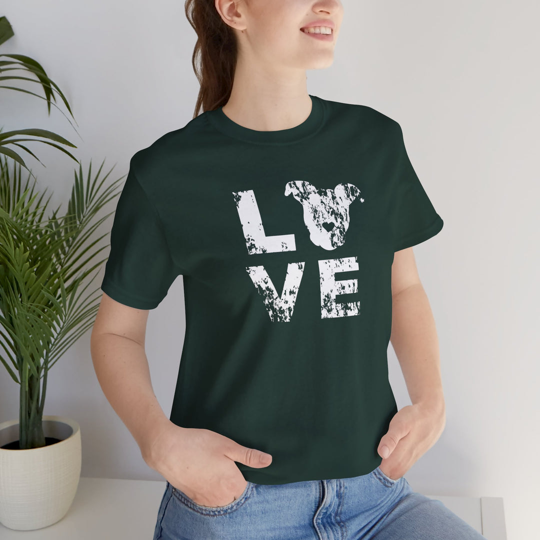 Distressed LOVE White Print Unisex Short Sleeve T-shirt