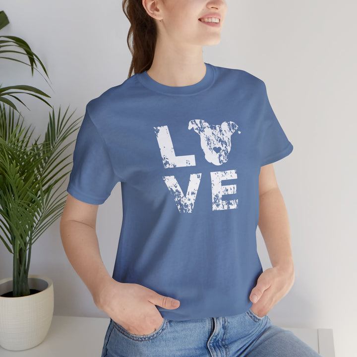 Distressed LOVE White Print Unisex Short Sleeve T-shirt