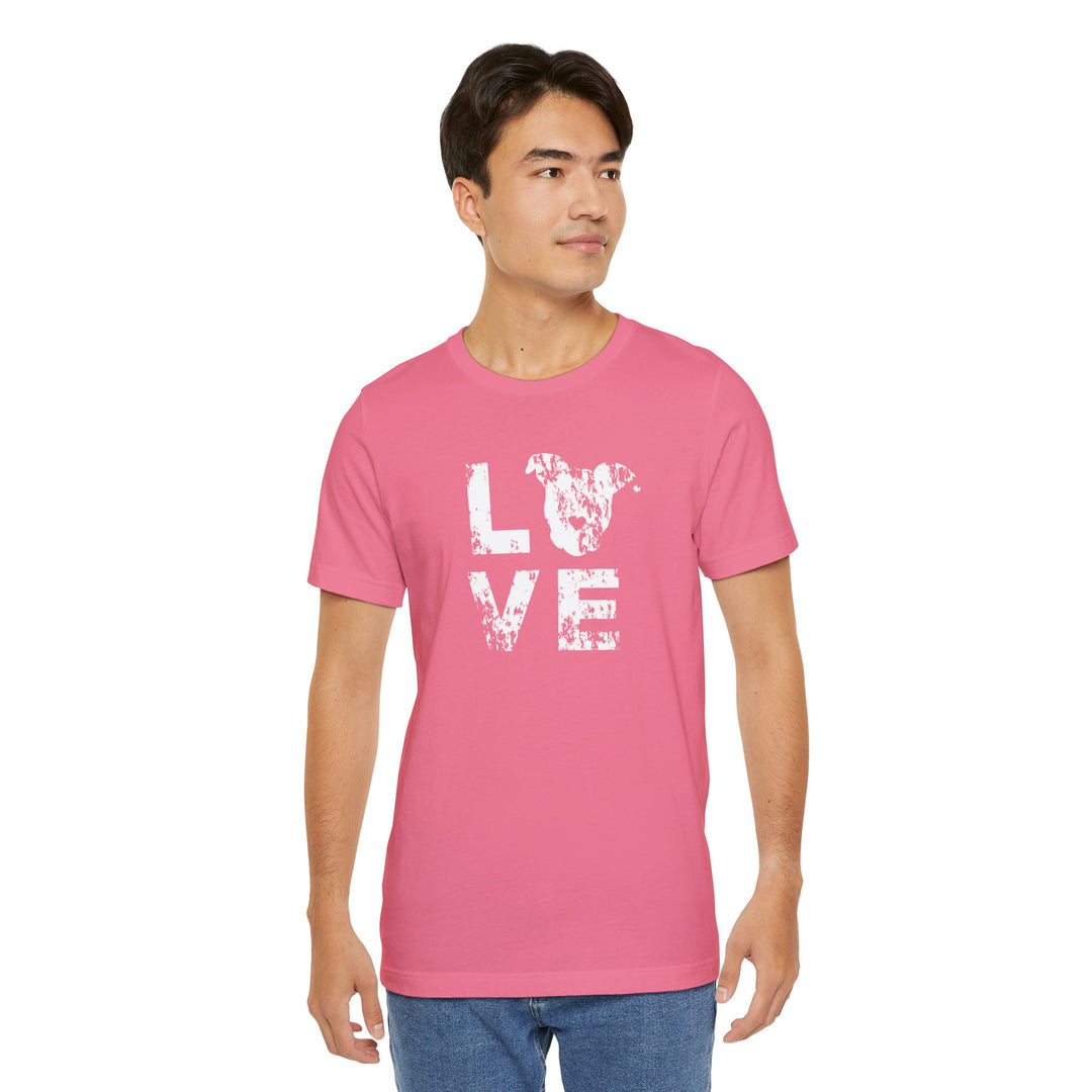 Distressed LOVE White Print Unisex Short Sleeve T-shirt