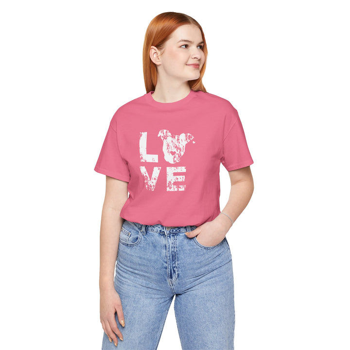 Distressed LOVE White Print Unisex Short Sleeve T-shirt