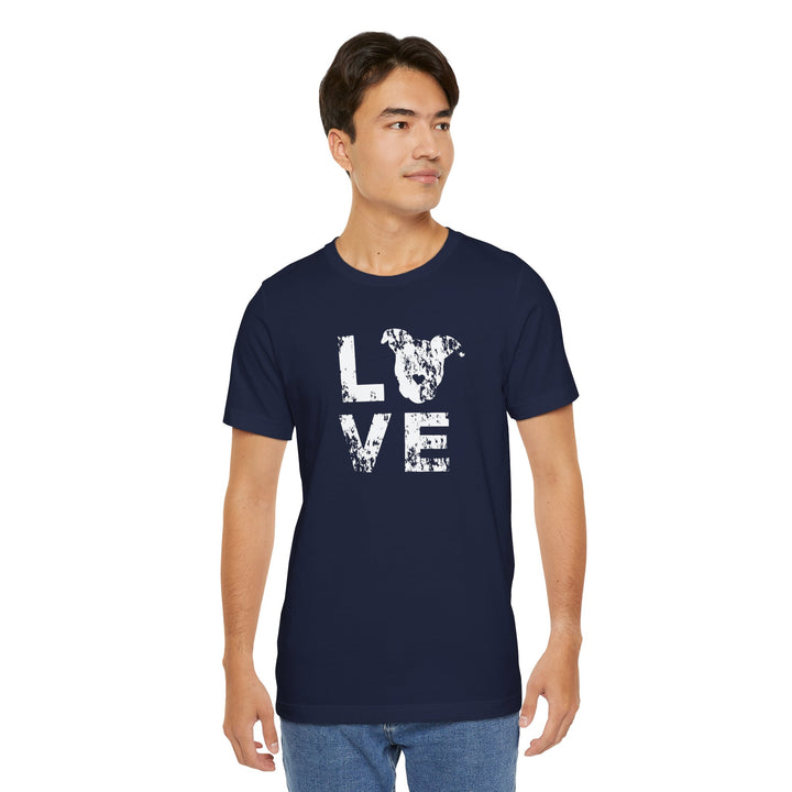 Distressed LOVE White Print Unisex Short Sleeve T-shirt