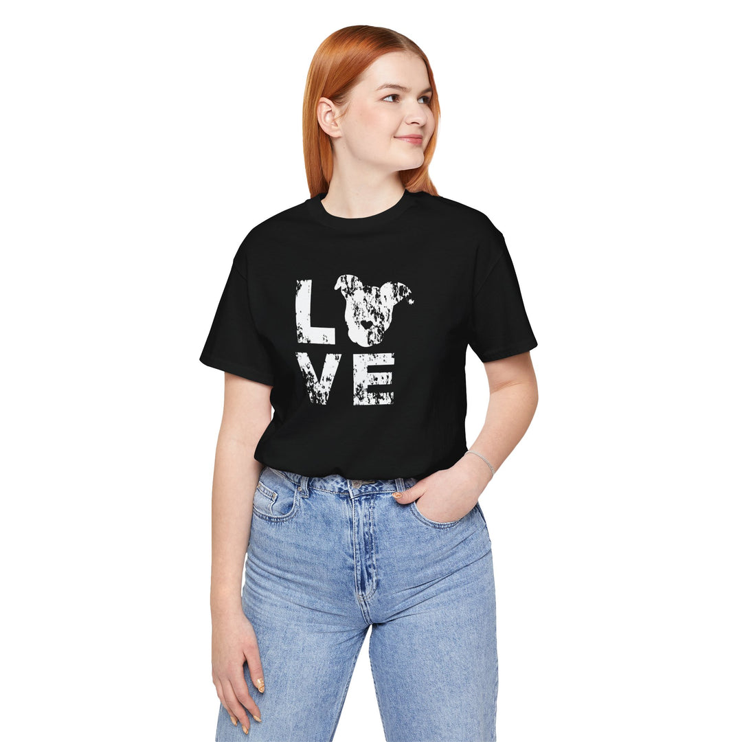 Distressed LOVE White Print Unisex Short Sleeve T-shirt