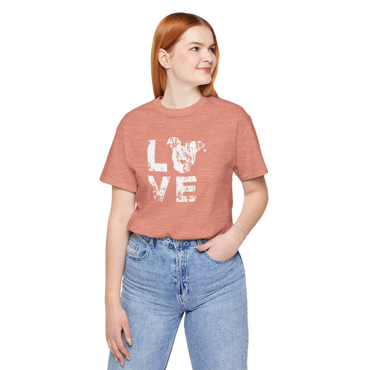 Distressed LOVE White Print Unisex Short Sleeve T-shirt