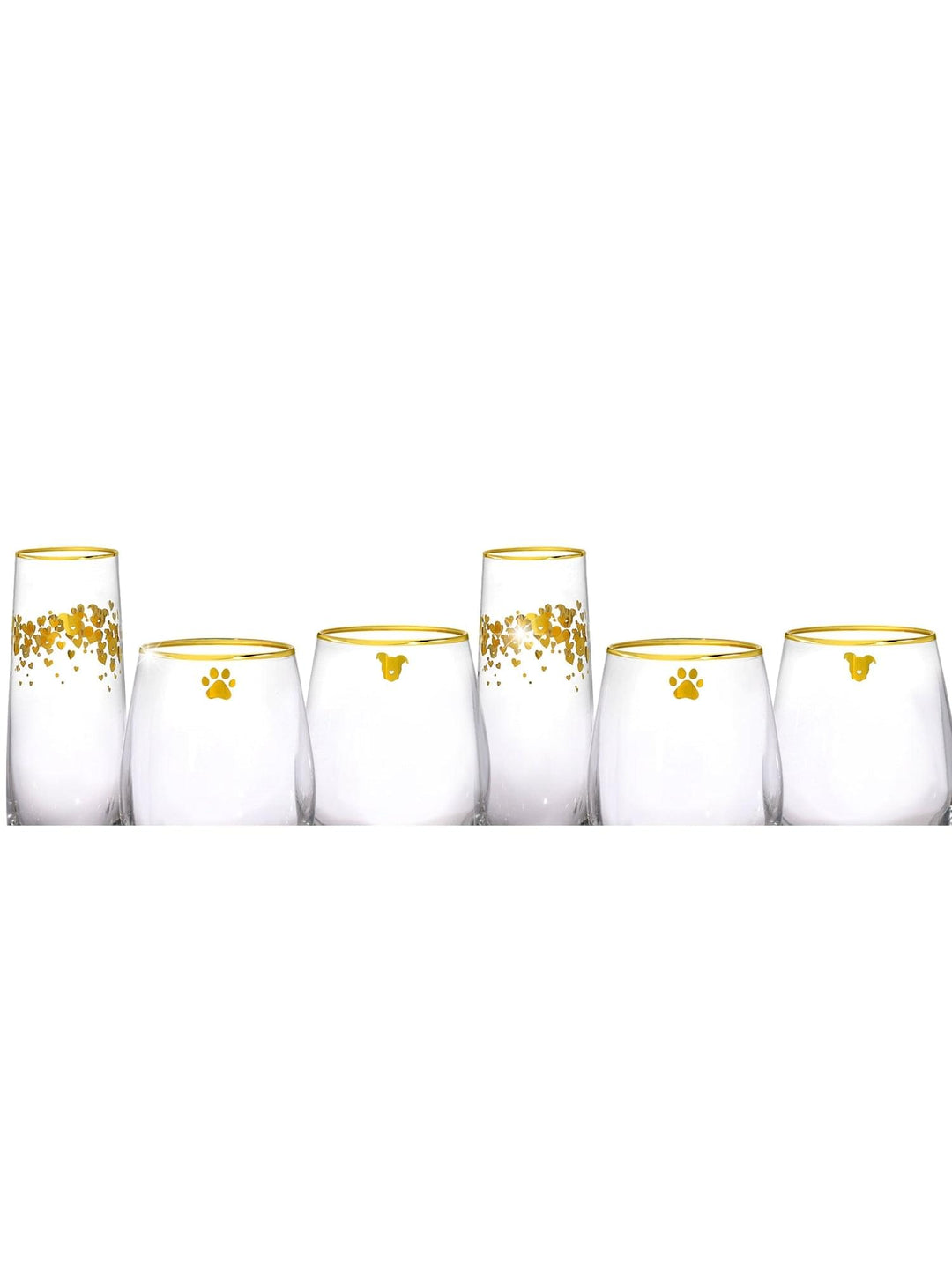 Single Paw Print Gold Rimmed Stemless Wine Glass