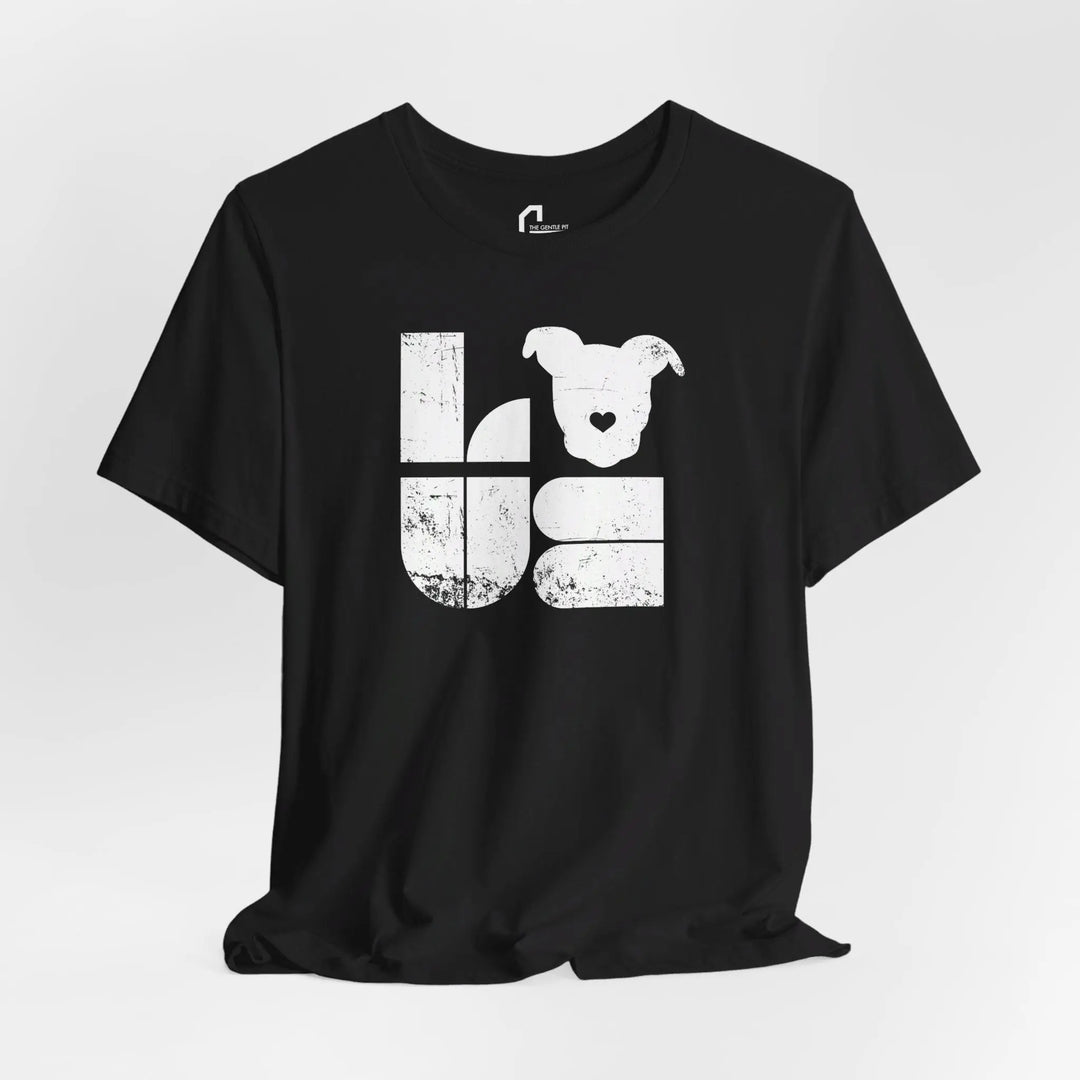 Distressed LOVE White Print Design - Unisex Jersey Short Sleeve Tee Printify