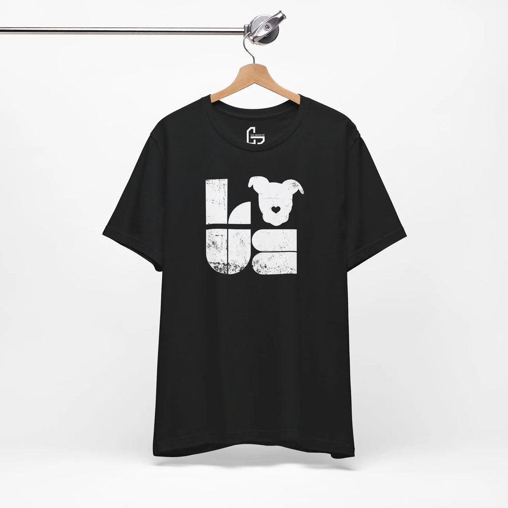 Distressed LOVE White Print Design - Unisex Jersey Short Sleeve Tee Printify