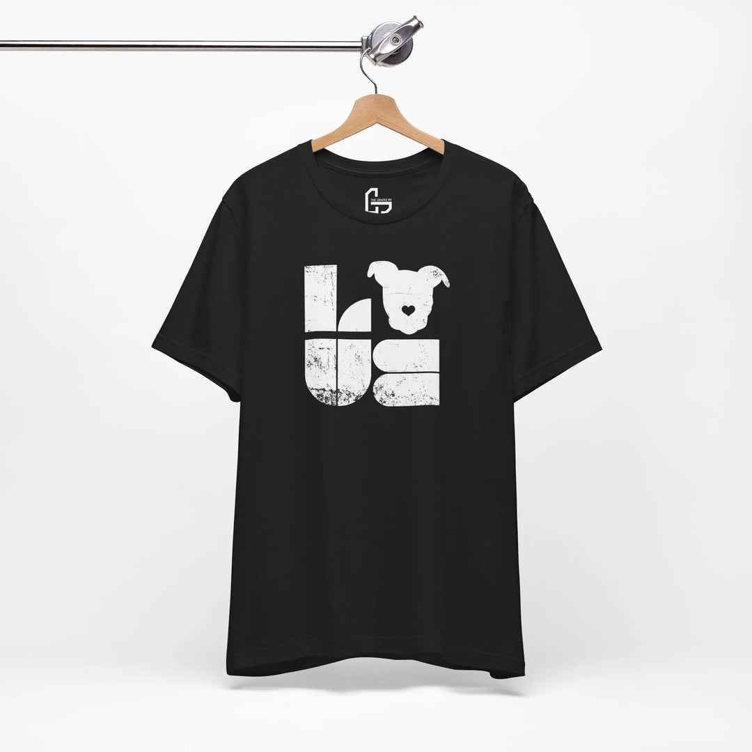 Distressed LOVE White Print Design - Unisex Jersey Short Sleeve Tee Printify