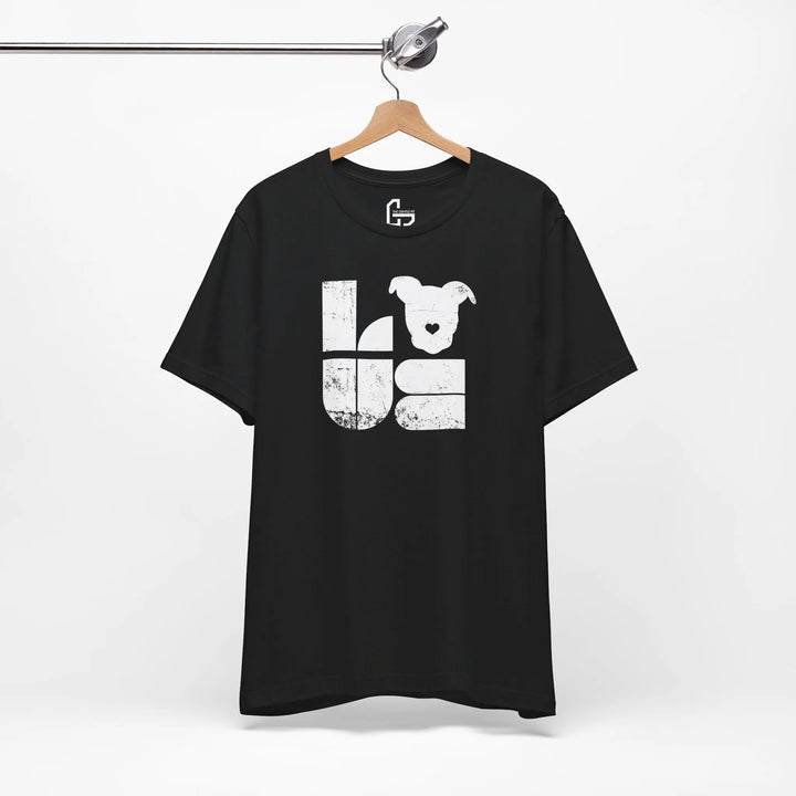 Distressed LOVE White Print Design - Unisex Jersey Short Sleeve Tee Printify