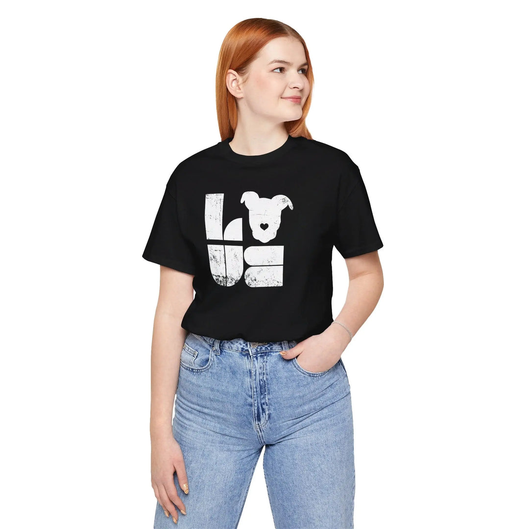Distressed LOVE White Print Design - Unisex Jersey Short Sleeve Tee Printify