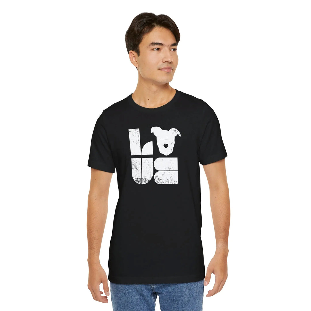 Distressed LOVE White Print Design - Unisex Jersey Short Sleeve Tee Printify