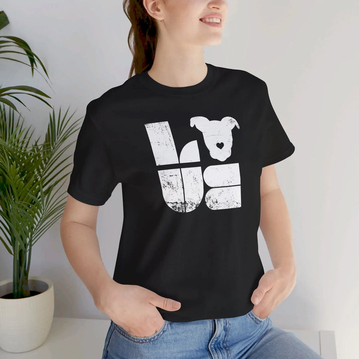 Distressed LOVE White Print Design - Unisex Jersey Short Sleeve Tee Printify