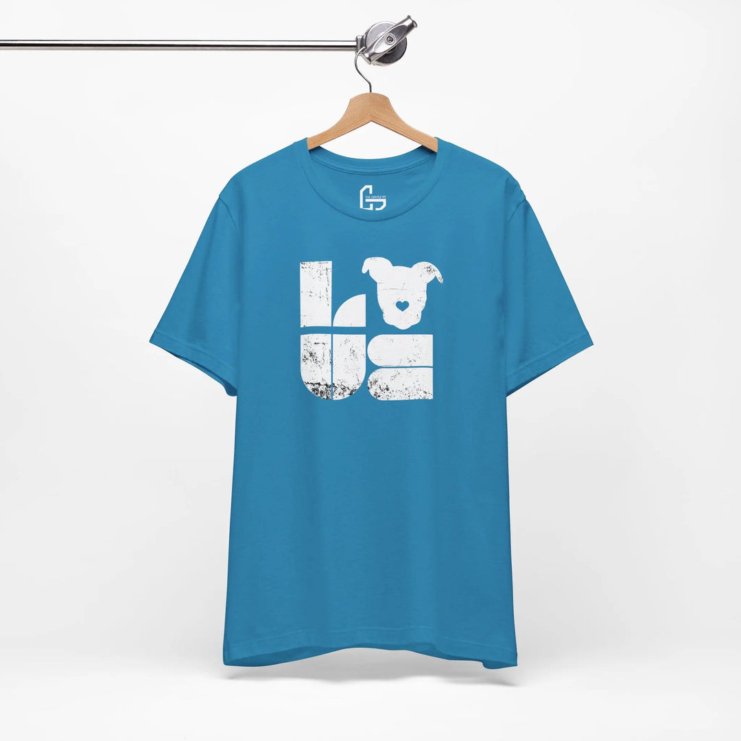 Distressed LOVE White Print Design - Unisex Jersey Short Sleeve Tee Printify