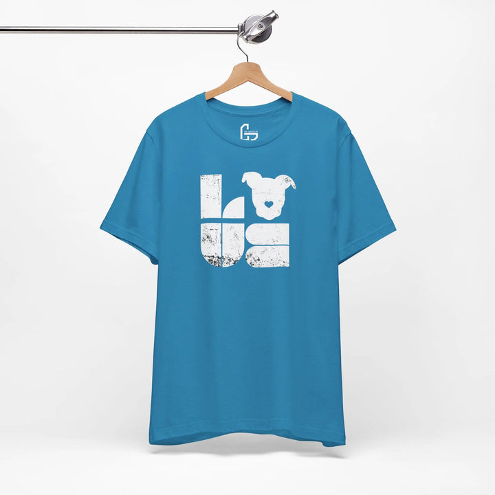 Distressed LOVE White Print Design - Unisex Jersey Short Sleeve Tee Printify