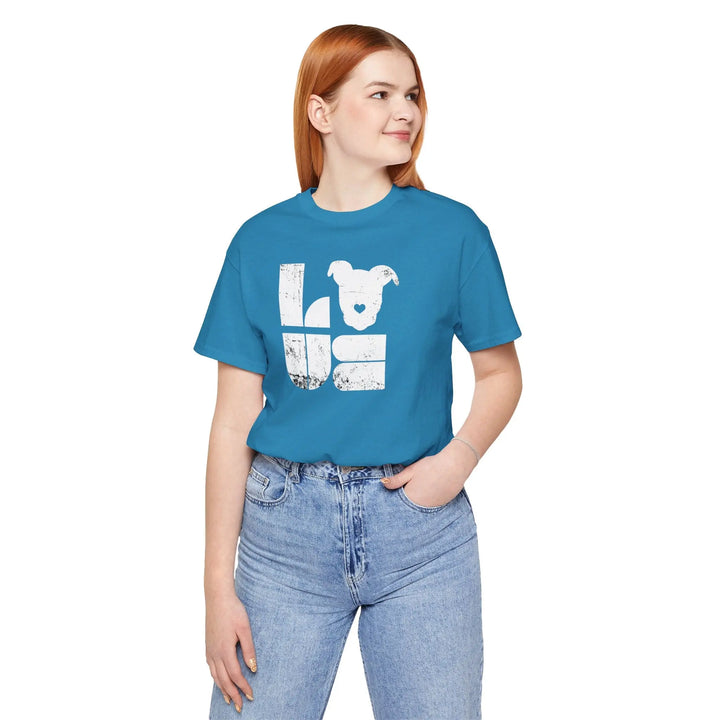 Distressed LOVE White Print Design - Unisex Jersey Short Sleeve Tee Printify