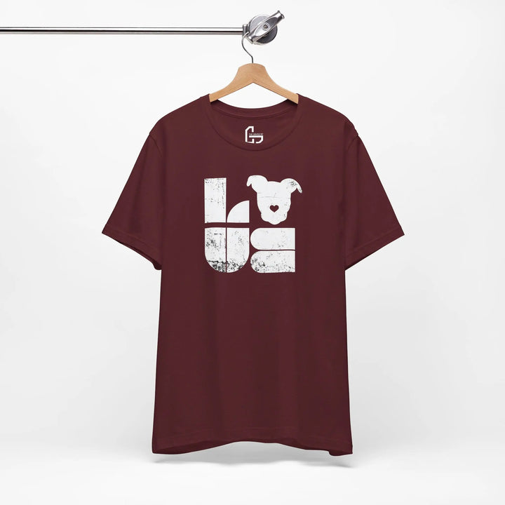 Distressed LOVE White Print Design - Unisex Jersey Short Sleeve Tee Printify