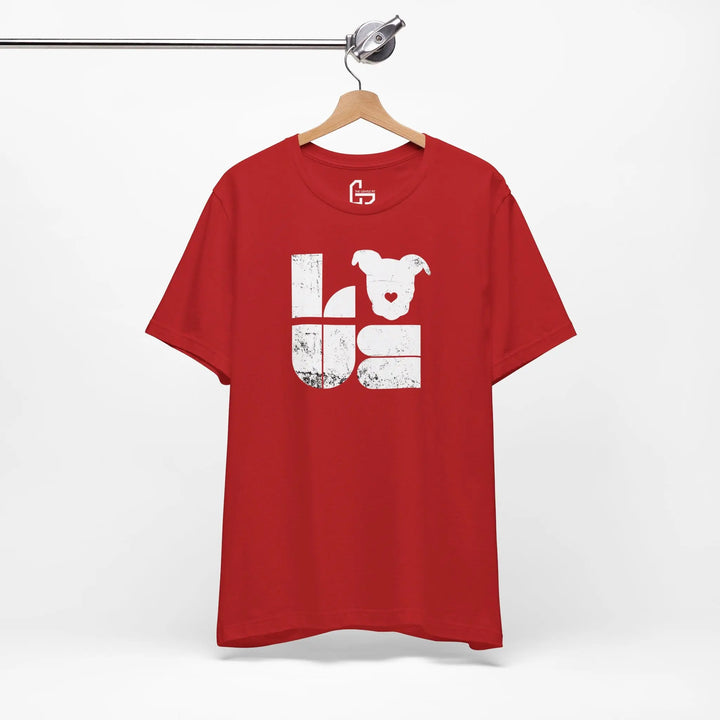 Distressed LOVE White Print Design - Unisex Jersey Short Sleeve Tee Printify