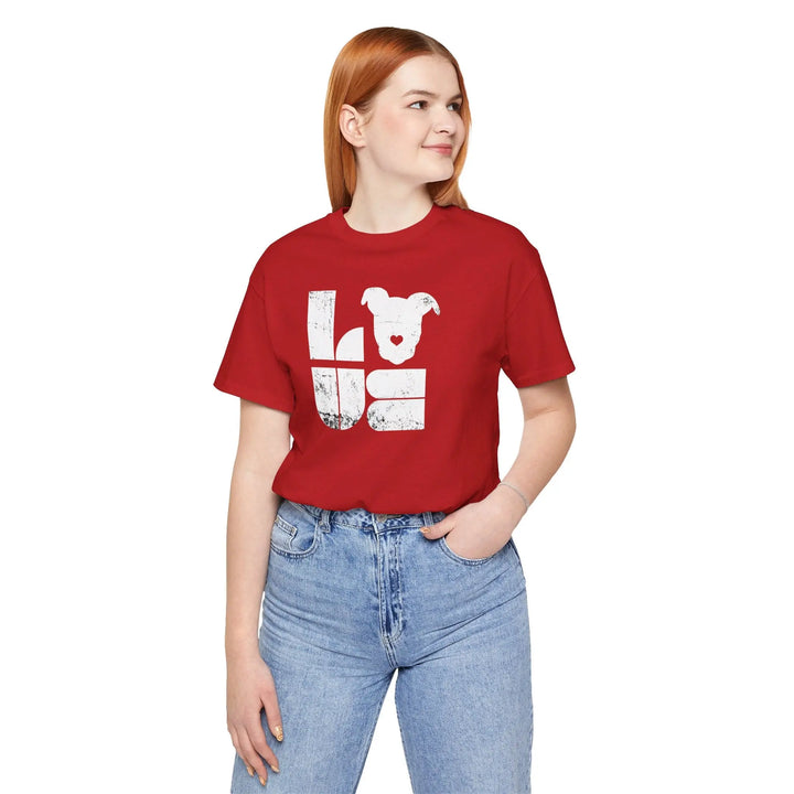 Distressed LOVE White Print Design - Unisex Jersey Short Sleeve Tee Printify