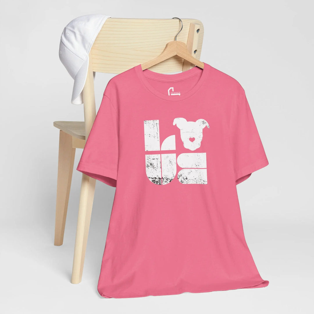 Distressed LOVE White Print Design - Unisex Jersey Short Sleeve Tee Printify