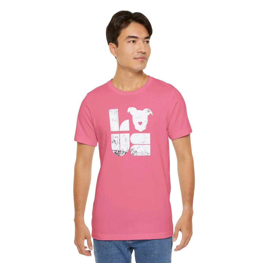 Distressed LOVE White Print Design - Unisex Jersey Short Sleeve Tee Printify