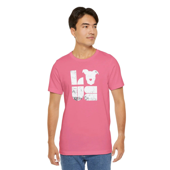 Distressed LOVE White Print Design - Unisex Jersey Short Sleeve Tee Printify