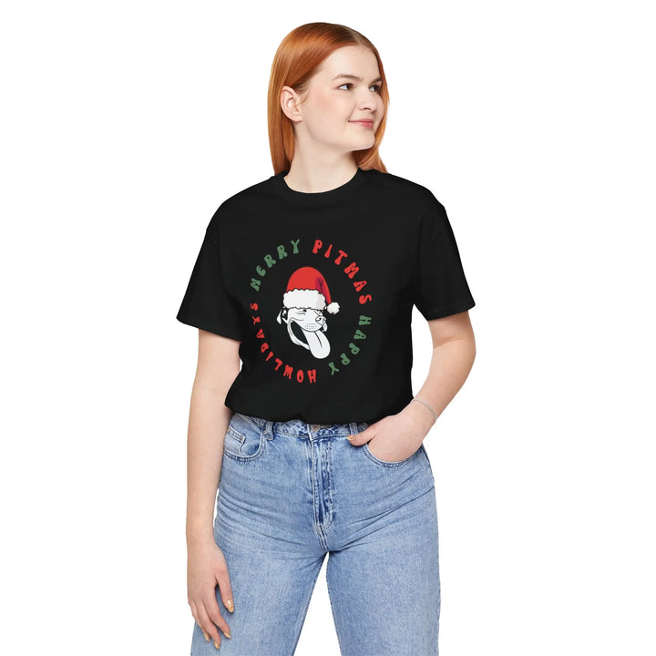 Merry Pitmas & Happy Howlidays Unisex Short Sleeve T-shirt Printify