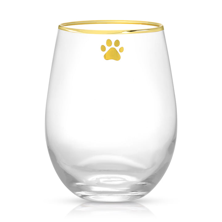 Single Paw Print Gold Rimmed Stemless Wine Glass
