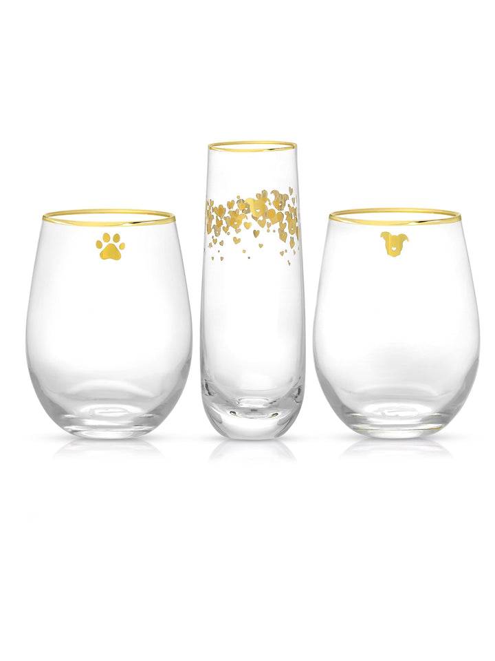 Single Paw Print Gold Rimmed Stemless Wine Glass