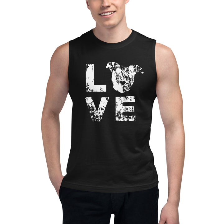Distressed LOVE White Print Unisex Muscle Tank The Gentle Pit
